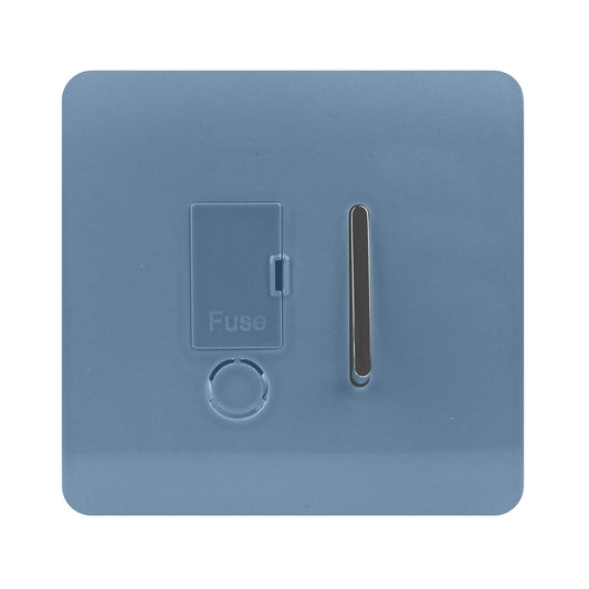 Trendi Switch Screwless Artistic Modern Glossy Tactile 230V Switched 13 A Single Fused Spur Connection Unit with Flex Outlet Chrome Rocker in Sky Blue