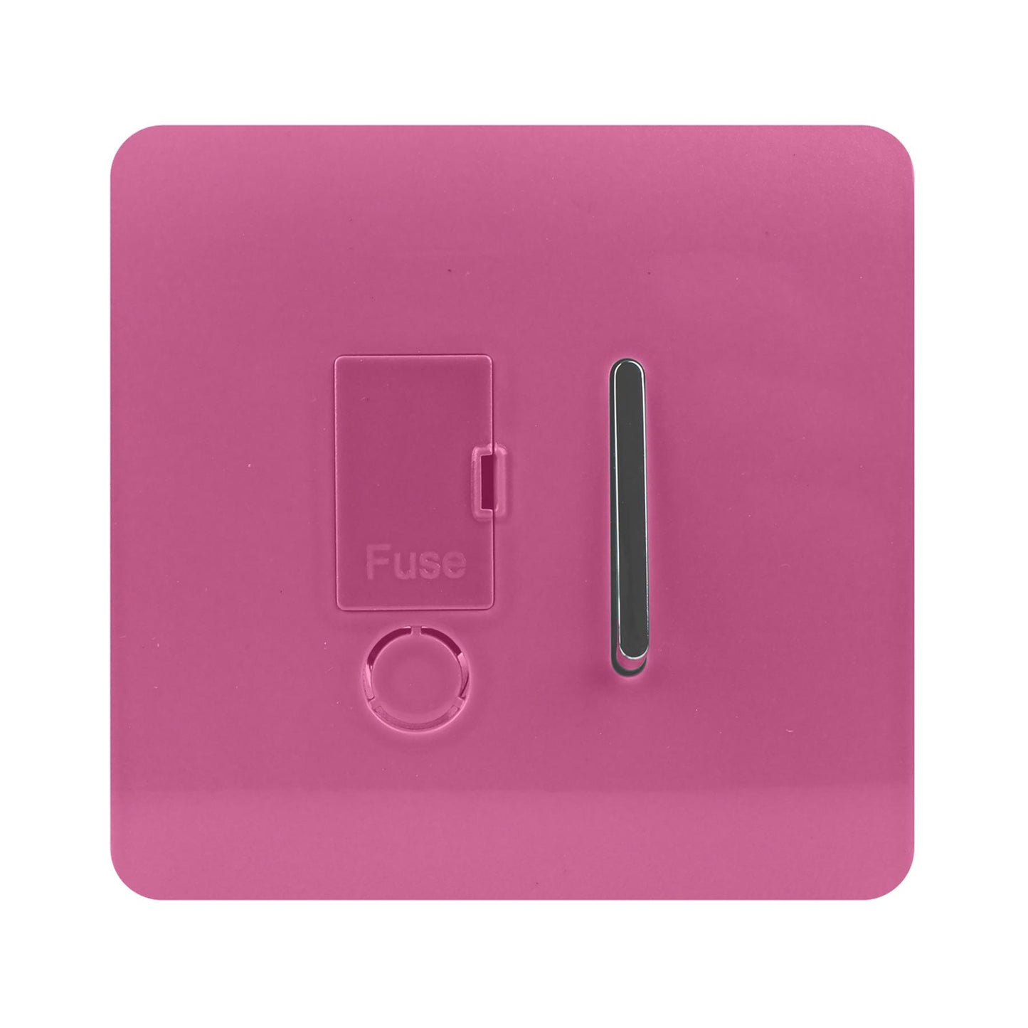 Trendi Switch Screwless Artistic Modern Glossy Tactile 230V Switched 13 A Single Fused Spur Connection Unit with Flex Outlet Chrome Rocker in Candy Pink