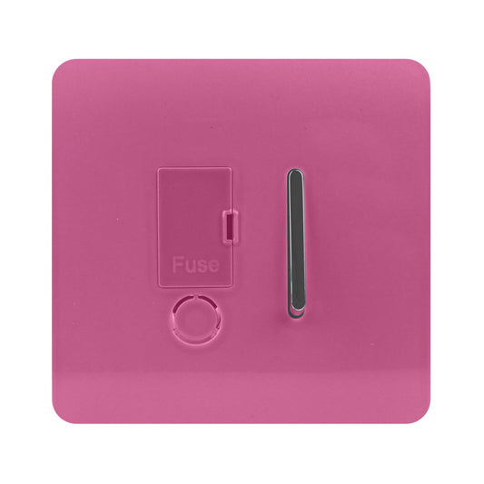 Trendi Switch Screwless Artistic Modern Glossy Tactile 230V Switched 13 A Single Fused Spur Connection Unit with Flex Outlet Chrome Rocker in Candy Pink