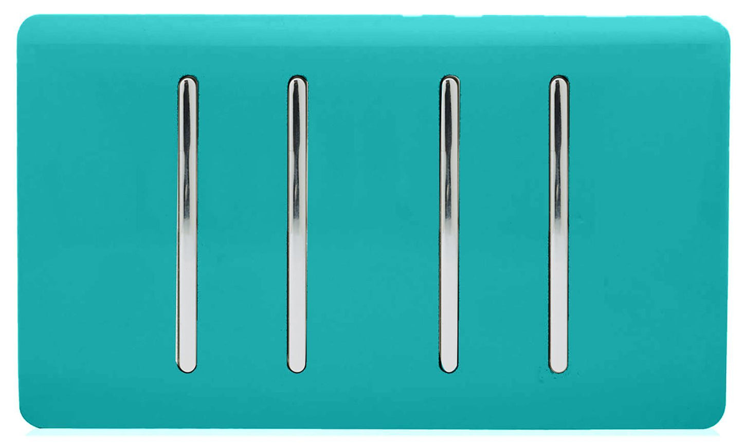 Trendi Artistic Modern Glossy 4 Gang 2 Way  Rocker Double Plate Tactile Light Switch Bright Teal