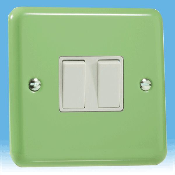 Varilight Pastel 2 Gang 10A 1 or 2 way Rocker Light Switch Beyrl Green XY2W.BG