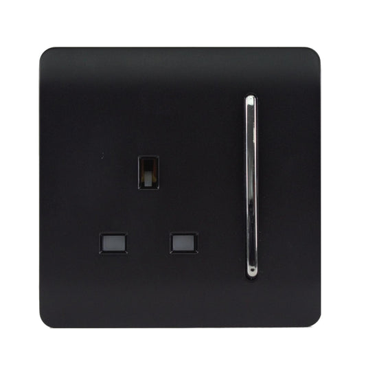 Trendi 1 Gang  13 Amp Switched Plug Socket Matt Black Soft Touch - ART-SKT13STB