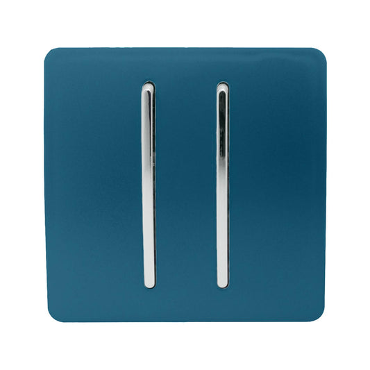 Trendi 2 Gang 3 way (Intermediate) 240V Screwless Raised Front Plate Plastic Artistic Modern Glossy 10 Amp Chrome Rocker Double Electrical Wall Light Switch in Midnight Blue