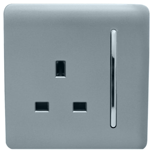 Trendi 1 Gang Artistic Modern Glossy 13 Amp Switched Tactile Plug Socket Cool Grey