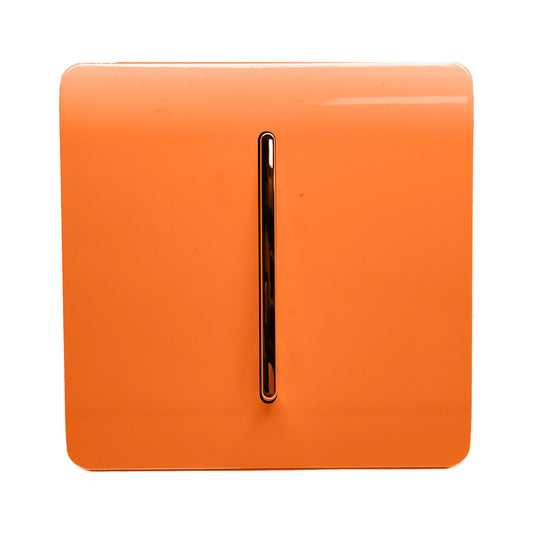 Trendi 1 Gang 3 Way Intermediate 240V Screwless Raised Front Plate Plastic Artistic Modern Glossy 10 Amp Chrome Rocker Single Electrical Wall Light Switch in Sunset Orange - ART-SS9OR