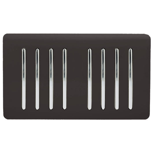 Trendi 8 Gang 2 way 240V Screwless Raised Front Twin Plate Plastic Artistic Modern Glossy 10 Amp Chrome Rocker Quad Electrical Wall Light Switch in Dark Mocha Brown - ART-SS88DB