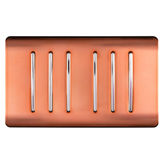 Trendi 6 Gang 2 way 240V Screwless Raised Front Twin Plate Plastic Artistic Modern Glossy 10 Amp Chrome Rocker Quad Electrical Wall Light Switch in Copper - ART-SS66CPR