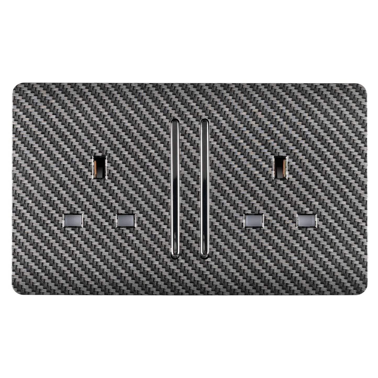 Trendi Switch 2 Gang Long Switched Modern Designer Plug Socket in Carbon Fibre