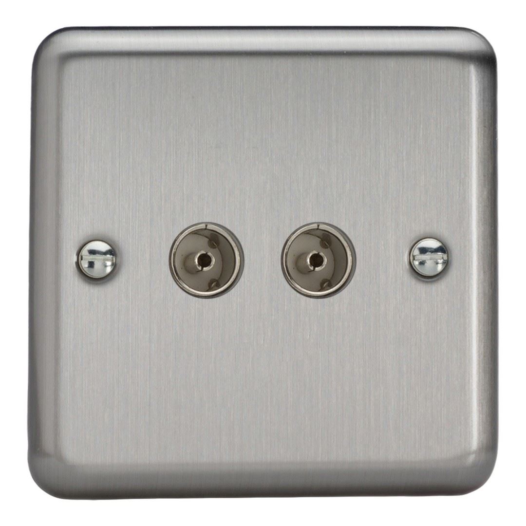 Varilight 2 Gang Co-axial TV Socket Matt Chrome Finish XS88
