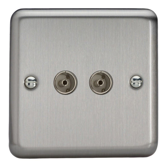 Varilight 2 Gang Co-axial TV Socket Matt Chrome Finish XS88