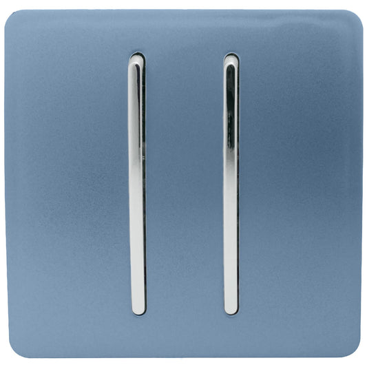 Trendi 2 Gang (2 Way & 3 way Intermediate) 240V Screwless Raised Front Plate Plastic Artistic Modern Glossy 10 Amp Chrome Rocker Double Electrical Wall Light Switch Sky Blue- ART-SS29SK