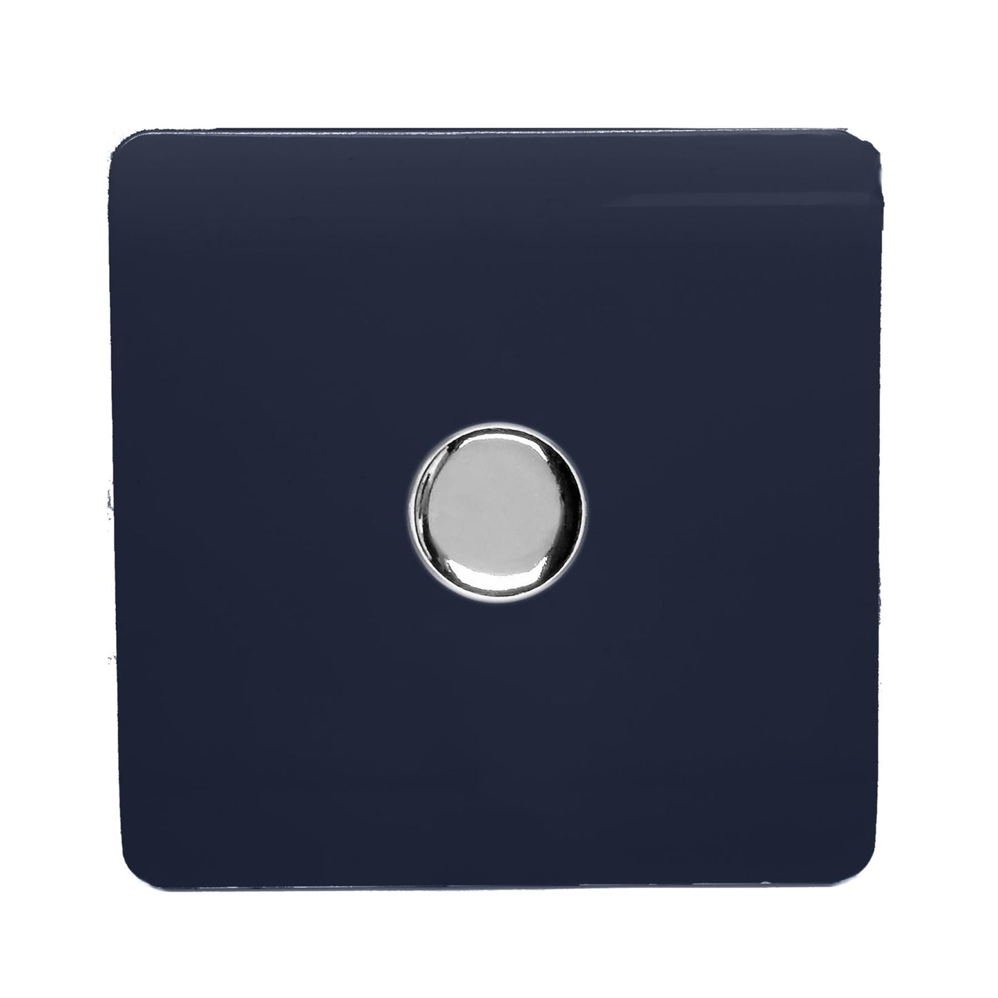 Trendi 1 Gang 2 Way 240V 150w LED Dimmer Screwless Raised Front Plate Plastic Artistic Modern Glossy 10 Amp Chrome Single Electrical Wall Light Switch in Navy Blue - ART-LDMNV