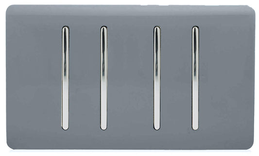 Trendi 4 Gang (2 Way & 1x Intermediate) Glossy 10 Amp Rocker Light Switch Warm Grey