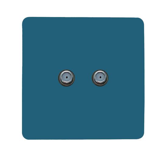Trendi Switch 2 Gang Male F-Type Satellite Television Socket in Ocean Blue