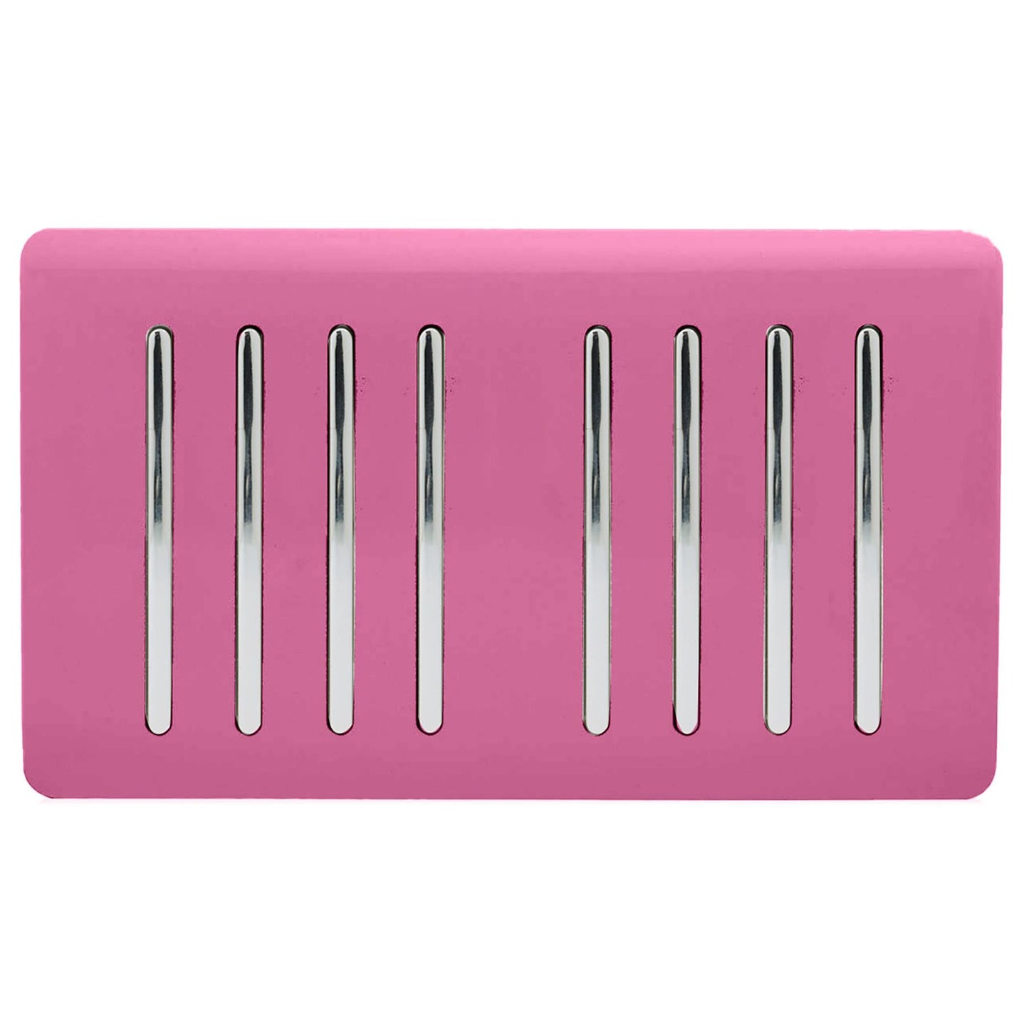 Trendi 8 Gang 2 way 240V Screwless Raised Front Twin Plate Plastic Artistic Modern Glossy 10 Amp Chrome Rocker Quad Electrical Wall Light Switch in Candy Pink- ART-SS88PK