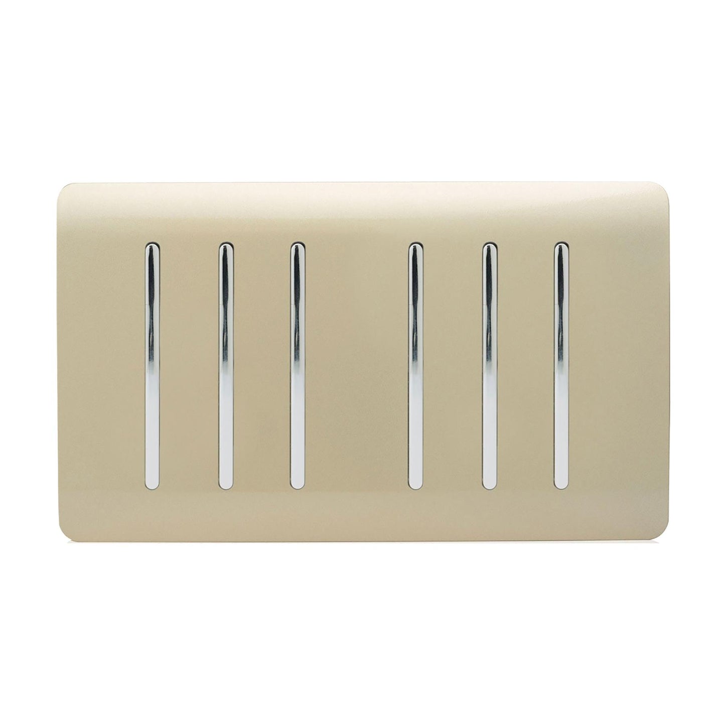 Trendi 6 Gang 2 way 240V Screwless Raised Front Twin Plate Plastic Artistic Modern Glossy 10 Amp Chrome Rocker Quad Electrical Wall Light Switch in Champagne Gold - ART-SS66GO
