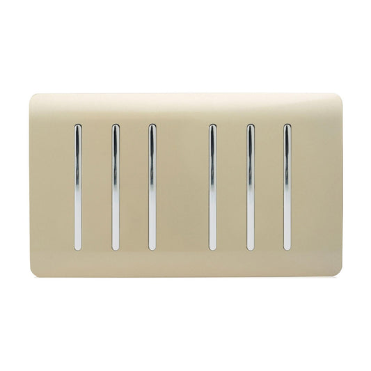Trendi 6 Gang 2 way 240V Screwless Raised Front Twin Plate Plastic Artistic Modern Glossy 10 Amp Chrome Rocker Quad Electrical Wall Light Switch in Champagne Gold - ART-SS66GO