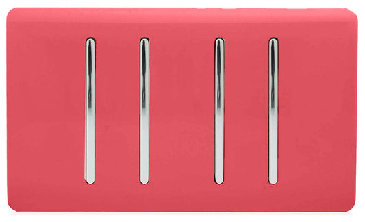 Trendi 4 Gang (2 Way & 1x Intermediate) Glossy 10 Amp Rocker Light Switch Strawberry