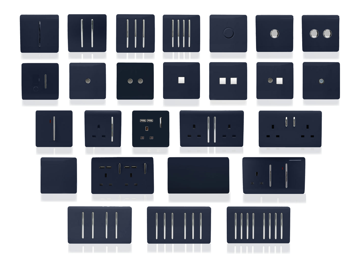 Trendi Switch 4 Gang 1 or 2 way 150w Rotary LED Dimmer Light Switch in Navy