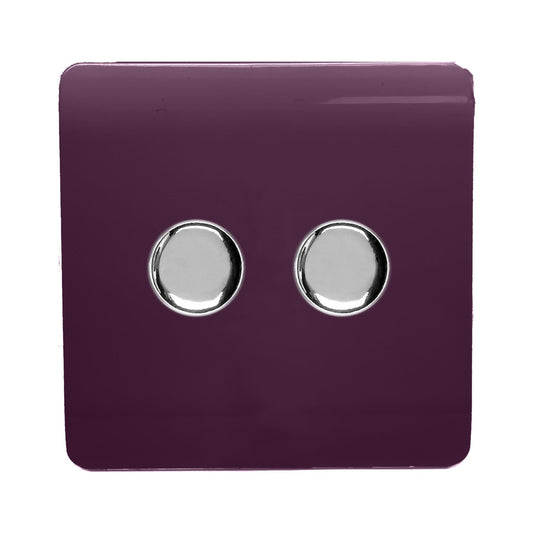 Trendi Artistic Modern Glossy Tactile 2 Gang 2 Way 150w  LED Dimmer switch Plum
