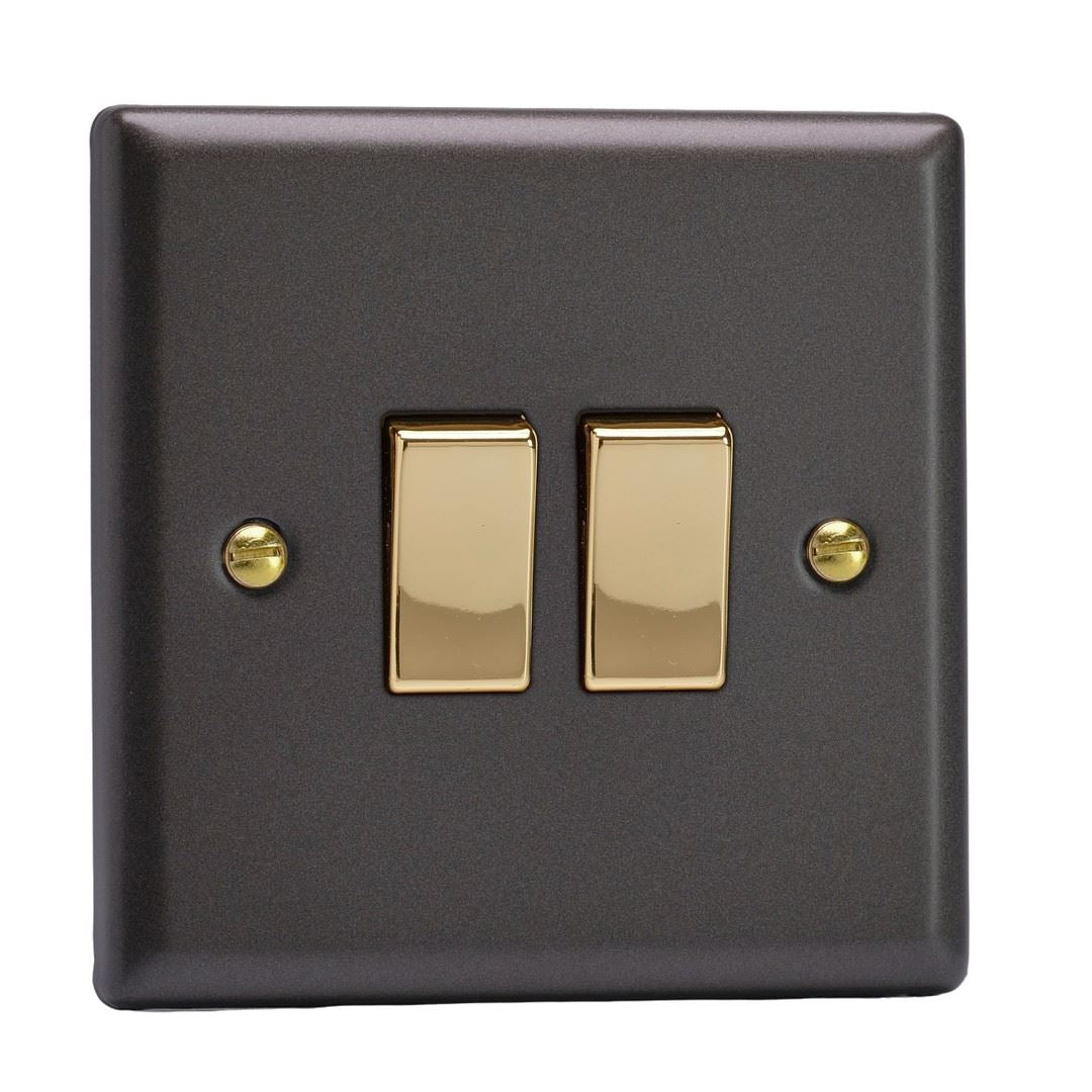 Varilight 2-Gang 10A 1- or 2-Way Rocker Switch in Vogue Slate w/ Brass