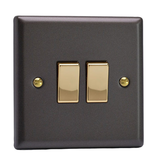 Varilight 2-Gang 10A 1- or 2-Way Rocker Switch in Vogue Slate w/ Brass