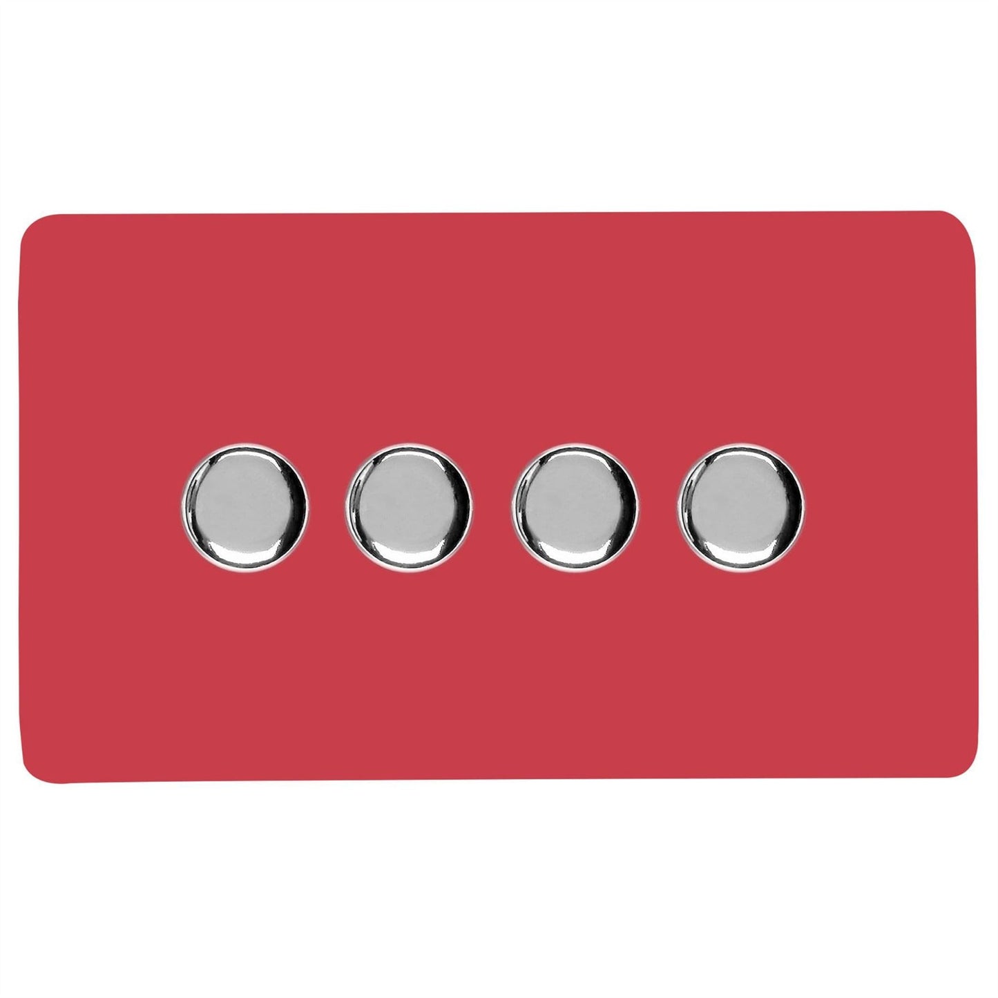 Trendi 4 Gang 2 Way 240V 100w LED Dimmer Screwless Raised Front Plate Plastic Artistic Modern Glossy 10 Amp Chrome Single Electrical Wall Light Switch in Strawberry Red - ART-4LDMSB