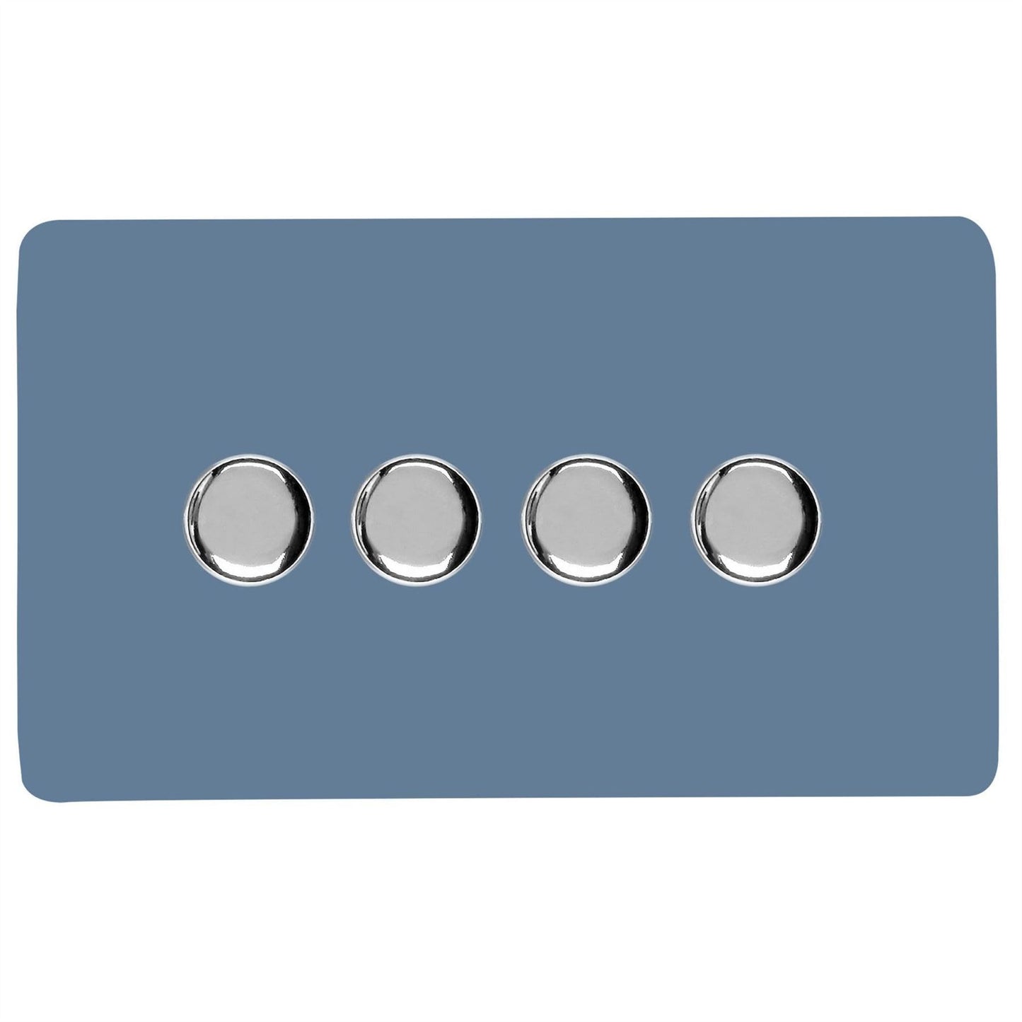 Trendi 4 Gang 2 Way 240V 100w LED Dimmer Screwless Raised Front Plate Plastic Artistic Modern Glossy 10 Amp Chrome Single Electrical Wall Light Switch in Sky Blue - ART-4LDMSK