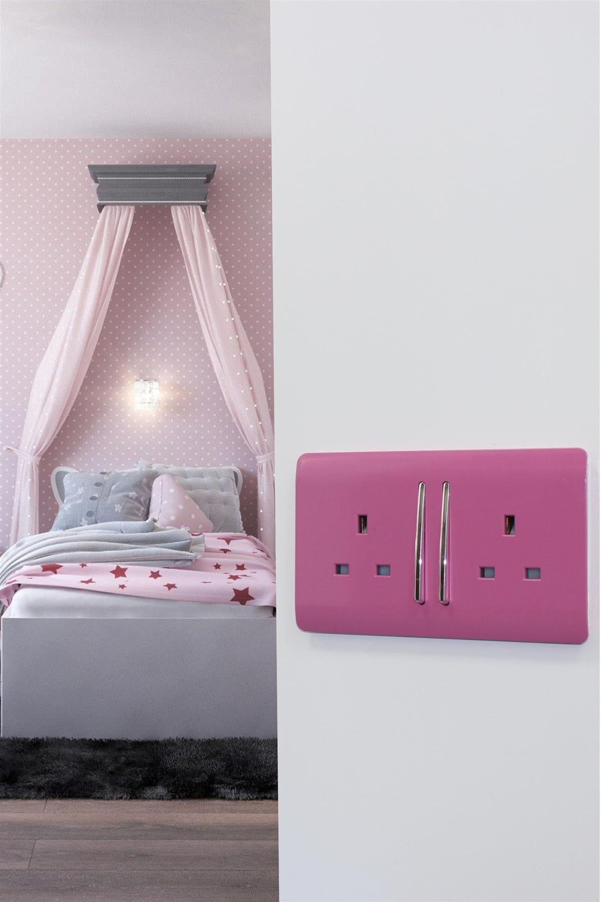 Trendi 2 Gang Artistic Modern Glossy 13 Amp Switched Tactile Plug Socket Pink