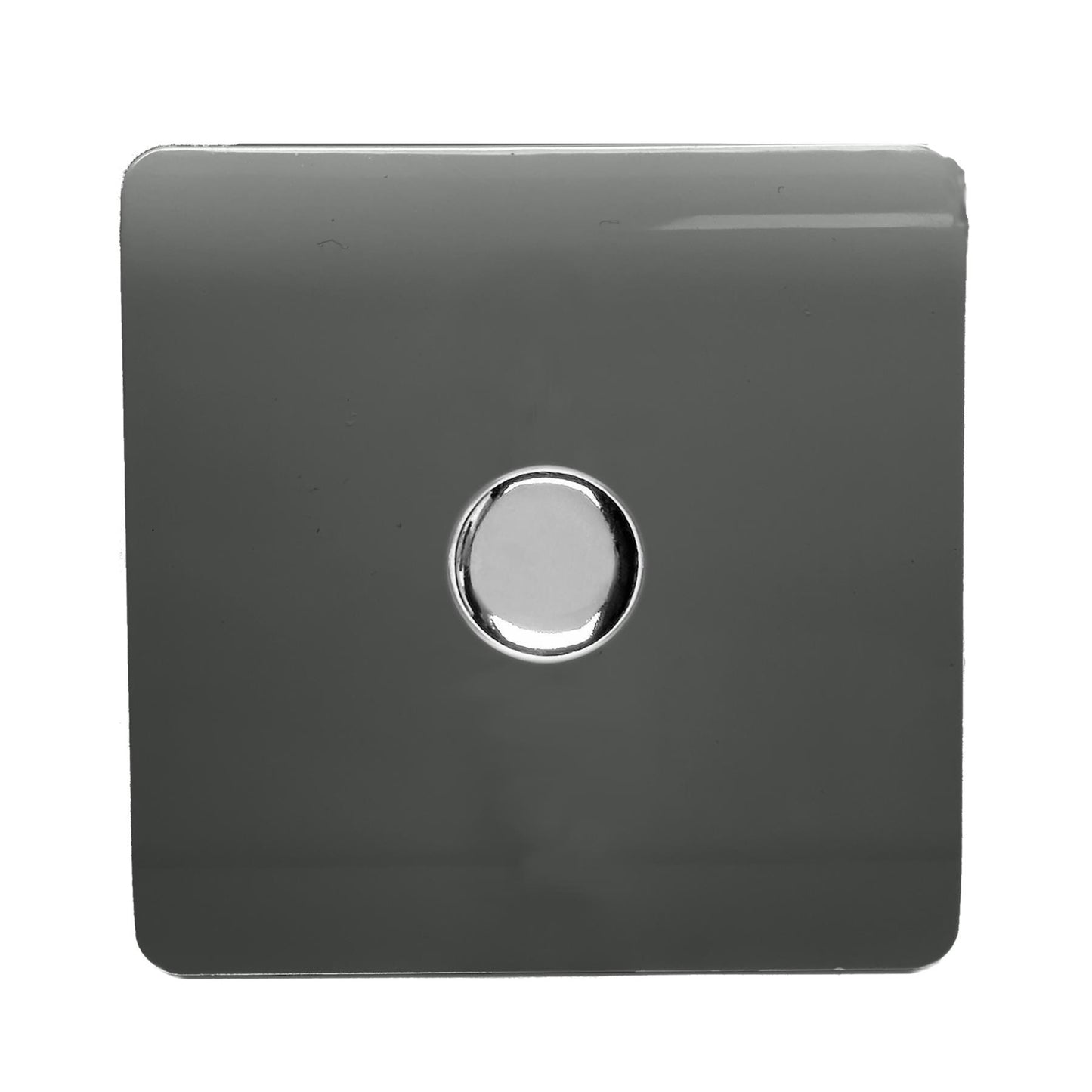 Trendi 1 Gang 2 Way 240V 150w LED Dimmer Screwless Raised Front Plate Plastic Artistic Modern Glossy 10 Amp Chrome Single Electrical Wall Light Switch in Charcoal Grey - ART-LDMCH