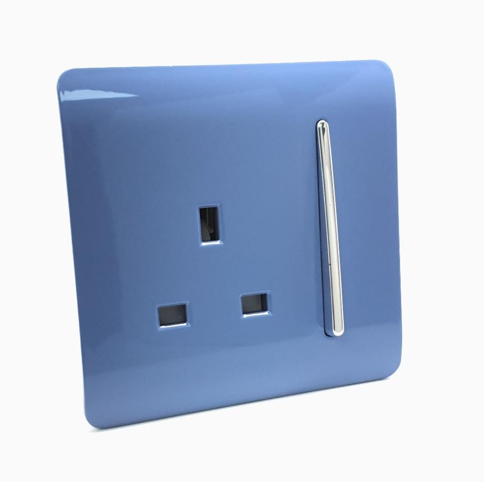 Trendi 1 Gang Artistic Modern Glossy 13 Amp Switched Tactile Plug Socket Sky