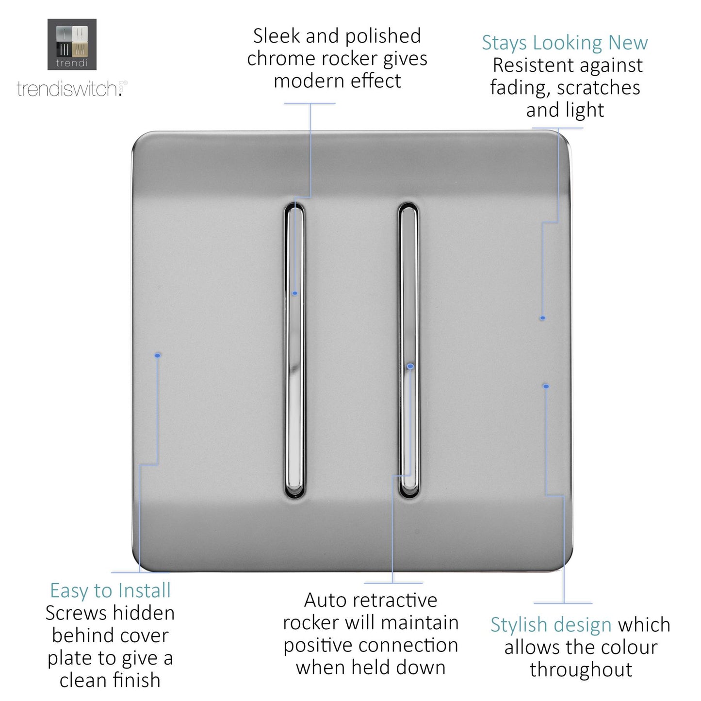 Trendi Artistic Modern Glossy Tactile Auto Retractive 2 Door Bell Switch Stainless Steel