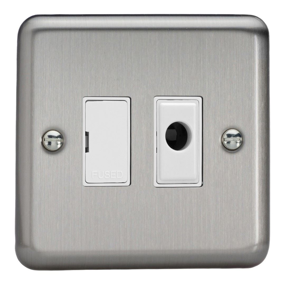 Varilight 13A Unswitched Fused Spur + Flex Outlet Matt Chrome White Insert XS6UFOW