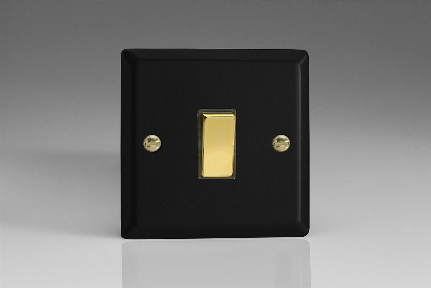 Varilight 1-Gang 20A Double Pole Rocker Switch in Vogue Matt Black w/ Polished Brass