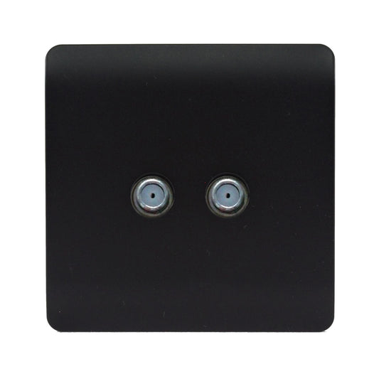 Trendi Switch 2 Gang Male F-Type Satellite Television Socket in Matt Black