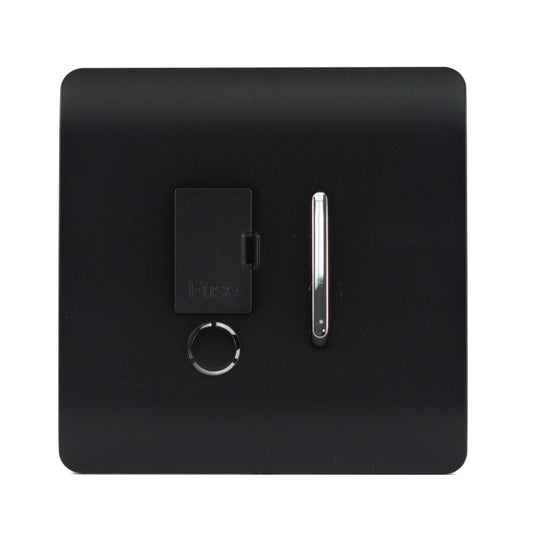 Trendi Switch Screwless Artistic Modern Glossy Tactile 230V Switched 13 A Single Fused Spur Connection Unit with Flex Outlet Chrome Rocker in Matt Black
