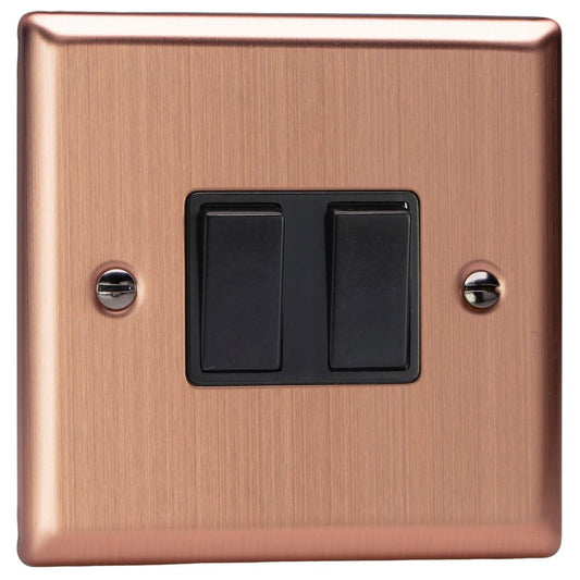 Varilight 2-Gang 10A 1- or 2-Way Rocker Switch in Urban Brushed Copper w/ Black Rockers
