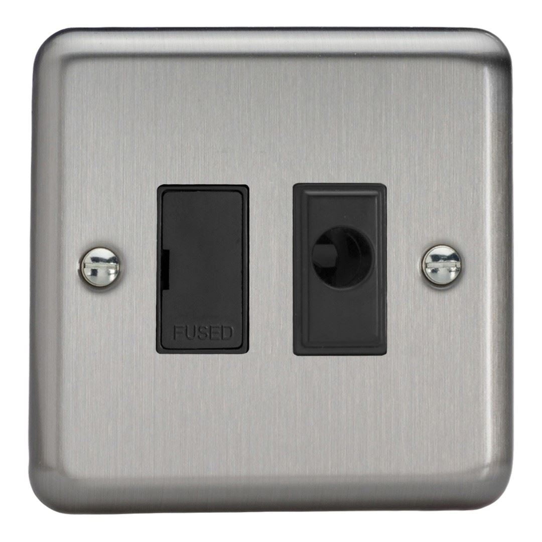 Varilight 13A Unswitched Fused Spur + Flex Outlet Matt Chrome Black Insert XS6UFOB