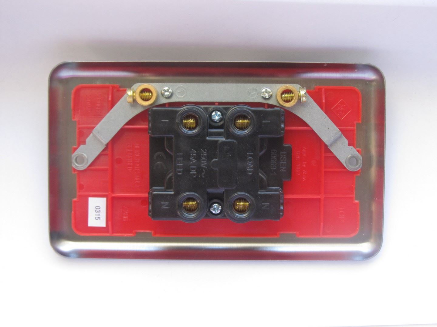 Varilight Classic Red 45A Cooker Switch + Neon (Vertical Twin Plate, Red Rocker) - Matt Chrome XS45N