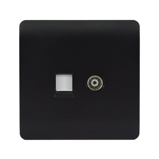 Trendi TV Co-axial Socket + RJ45 Cat 5e & Cat 6 PC Ethernet Socket Matt Black