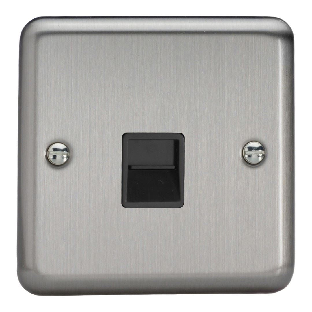 Varilight 1 Gang BT Telephone Master Socket Matt Chrome Finish Black Insert XSTMB