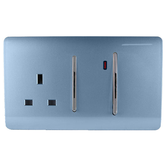 Trendi Switch Screwless Artistic Modern Decorative Glossy 45 A Cooker Switch Control Unit & Single Plug Socket Inc Neon Indicator for Indoor Use in Sky Blue