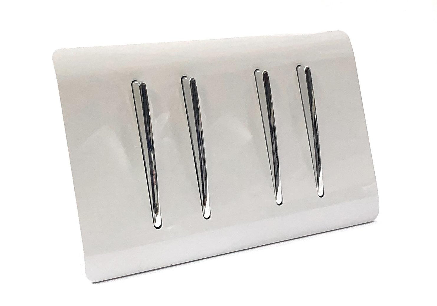 Trendi 4 Gang 3 Way Intermediate Artistic Modern Glossy 10 Amp Rocker Light Switch Ice White
