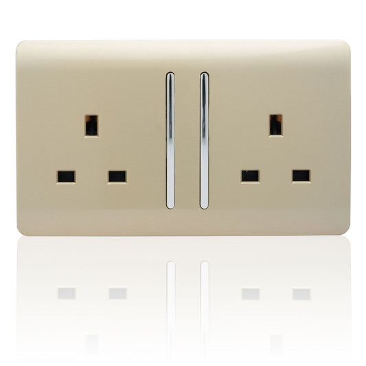 Trendi 2 Gang Artistic Modern 13 Amp Switched Plug Socket Gold ART-SKT213LGO