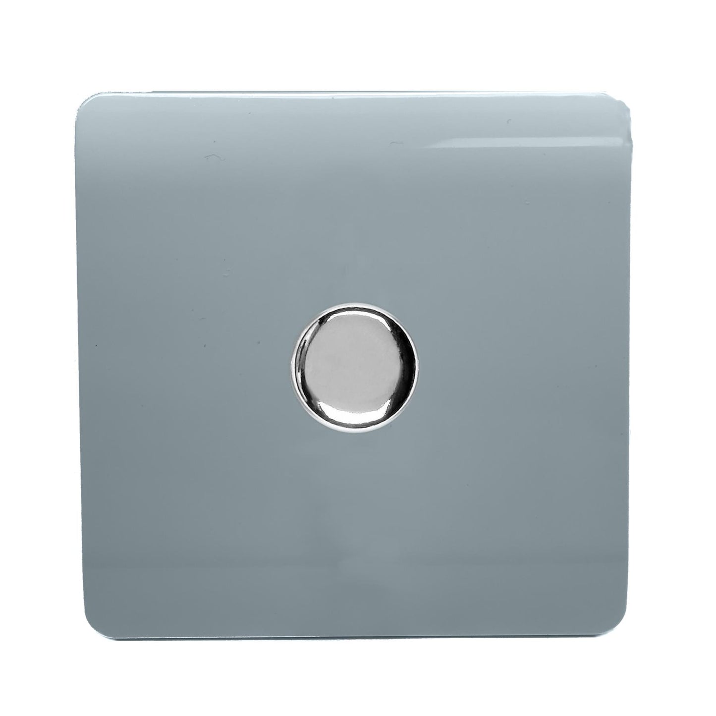 Trendi 1 Gang 2 Way 240V 150w LED Dimmer Screwless Raised Front Plate Plastic Artistic Modern Glossy 10 Amp Chrome Single Electrical Wall Light Switch in Cool Grey - ART-LDMCG