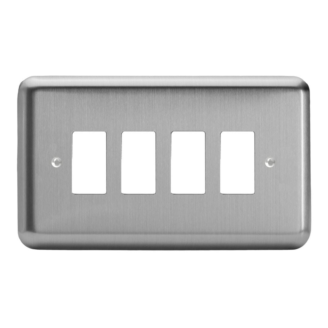 Varilight 4-Gang PowerGrid Plate including Yoke (Twin Plate) in Classic Matt Chrome w/