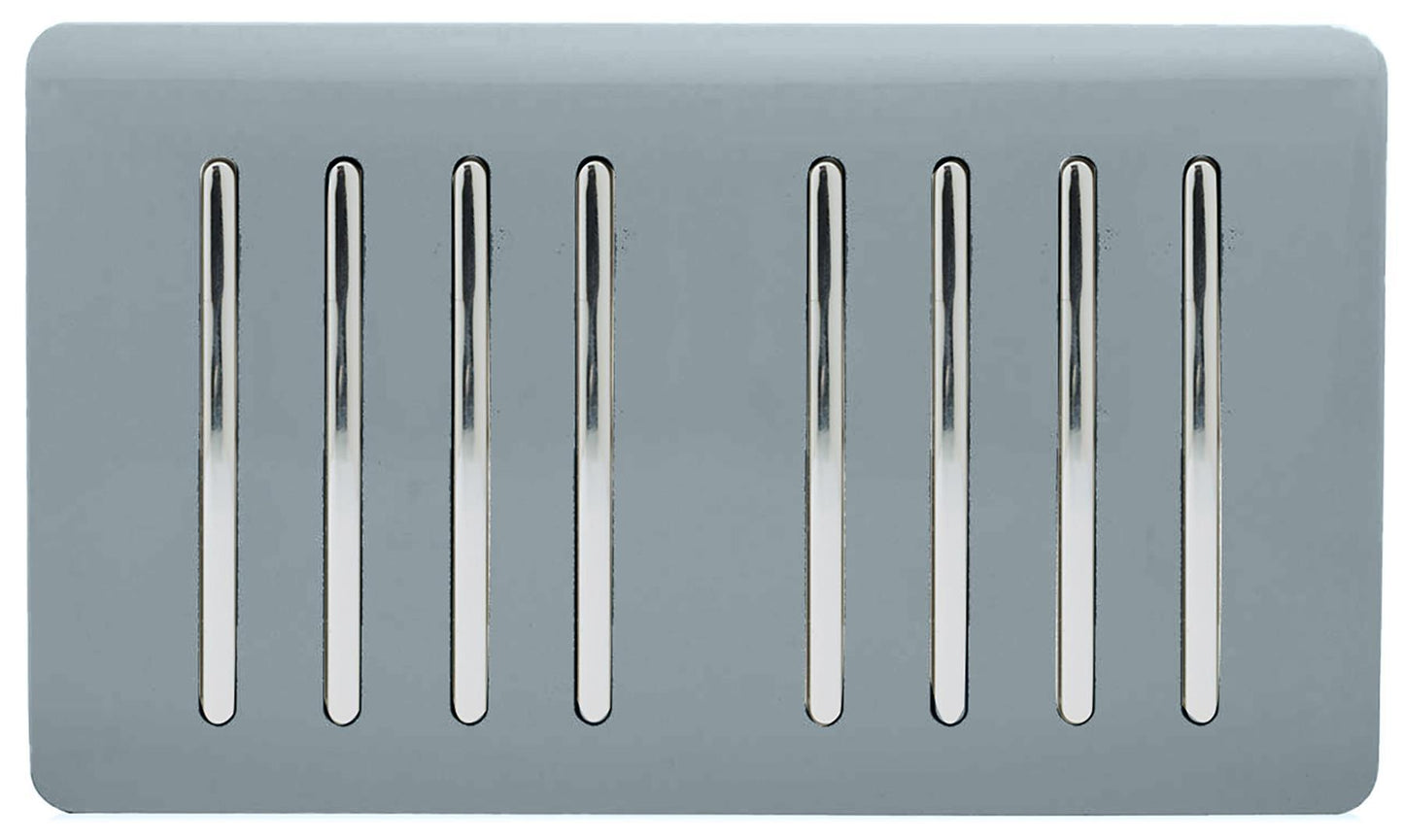 Trendi Artistic Modern Glossy 8 Gang 2 Way Rocker  Double Plate Tactile Light Switch Cool Grey