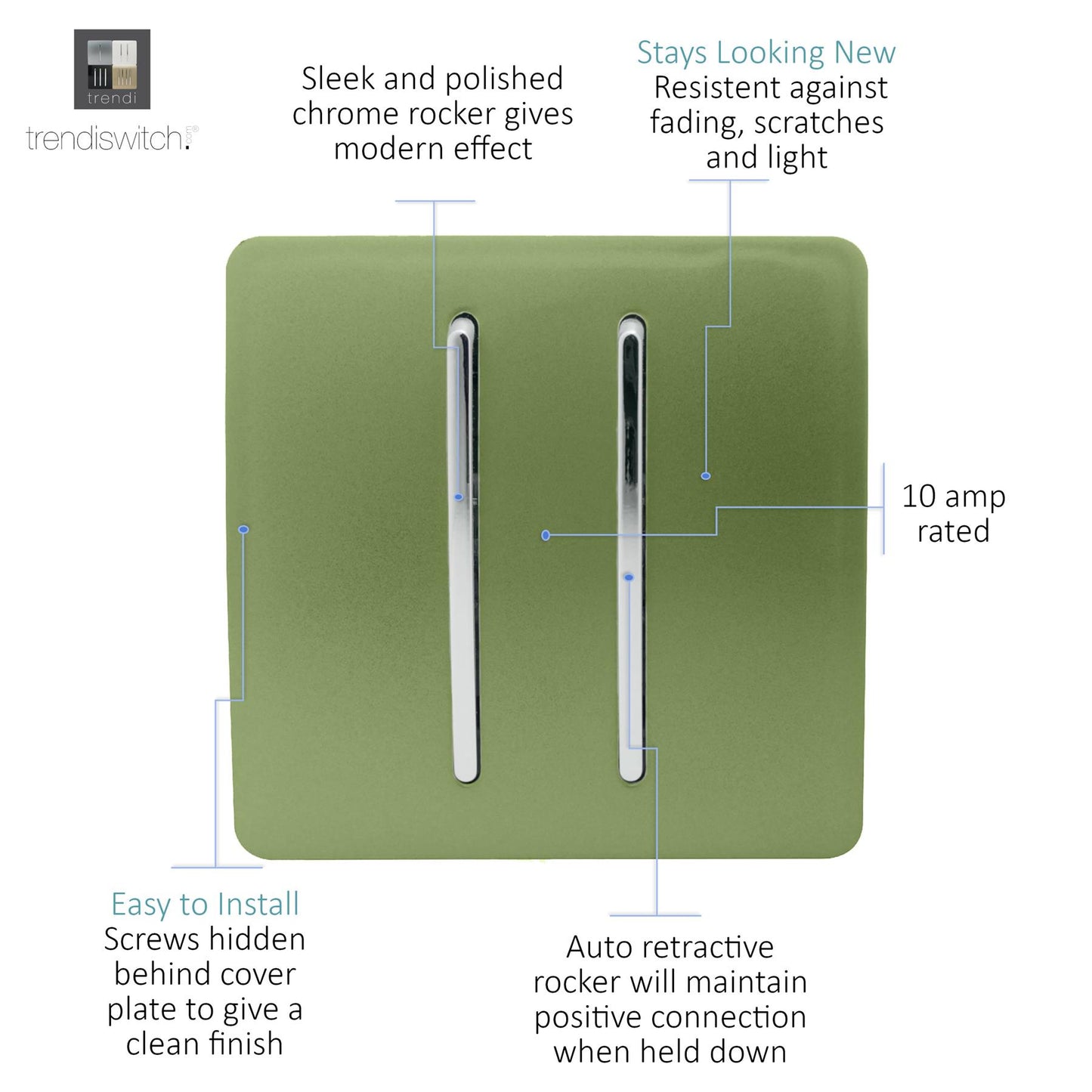 Trendi Artistic Modern Glossy Tactile Auto Retractive 2 Door Bell Switch Moss Green