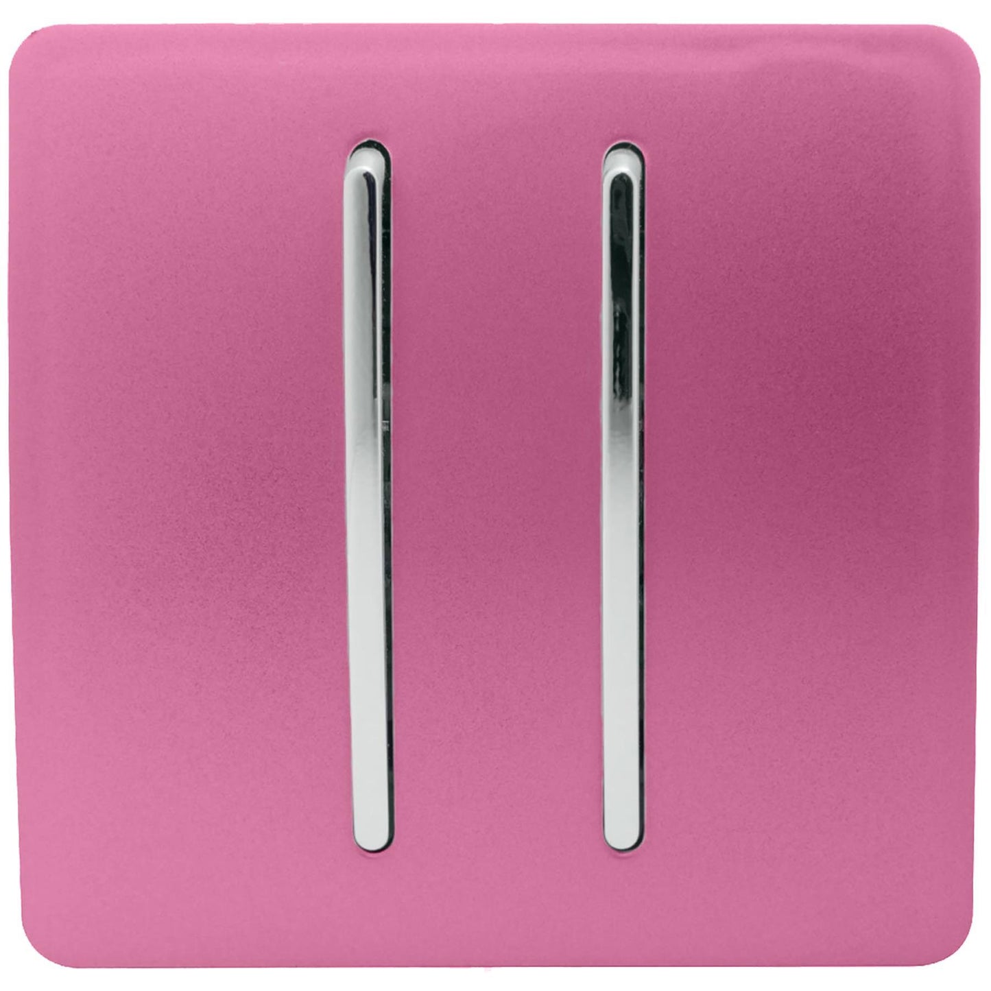 Trendi 2 Gang 2 Way 240V Screwless Raised Front Plate Plastic Artistic Modern Glossy 10 Amp Chrome Rocker Single Electrical Wall Light Switch Candy Pink - ART-SS4PK