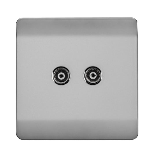 Trendi Artistic Modern Glossy Tactile 2 Gang TV Socket Stainless Steel